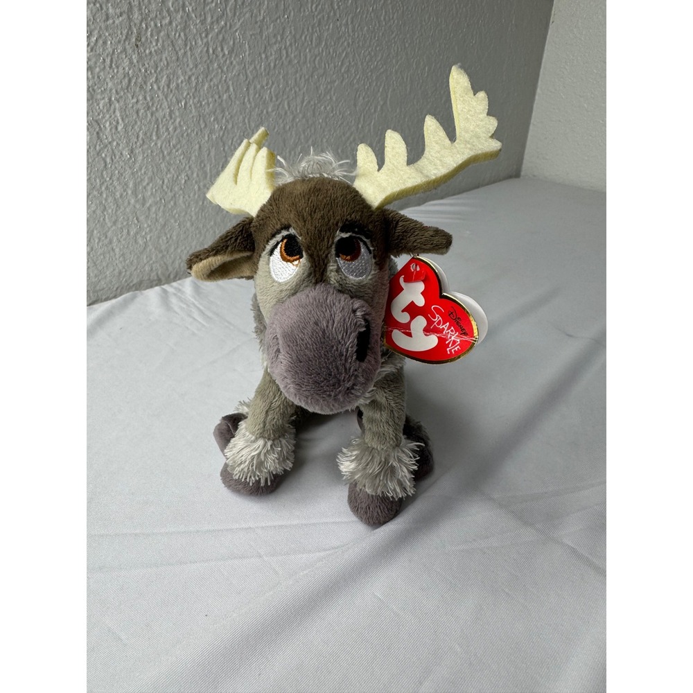 Ty Beanie Babies Disney Frozen Sven Reindeer Sparkle Plush 2014 Grey Brown 41151